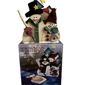 Christmas Snowman Coaster Set with Decorative Holder